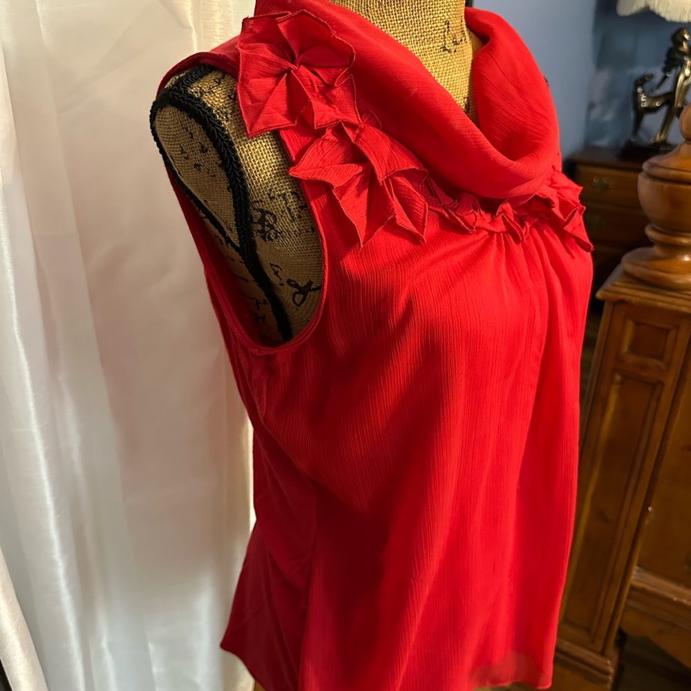 Tahari Red Ruffled Blouse - Picture 2 of 5